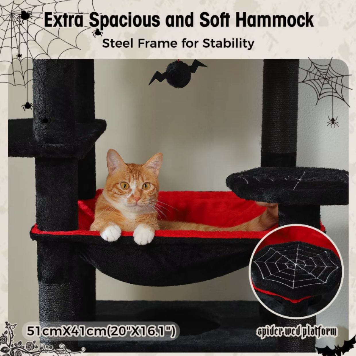 72" Spooky Halloween Cat Tree with Sisal Scratching Posts, Plush Hammock & Condos
