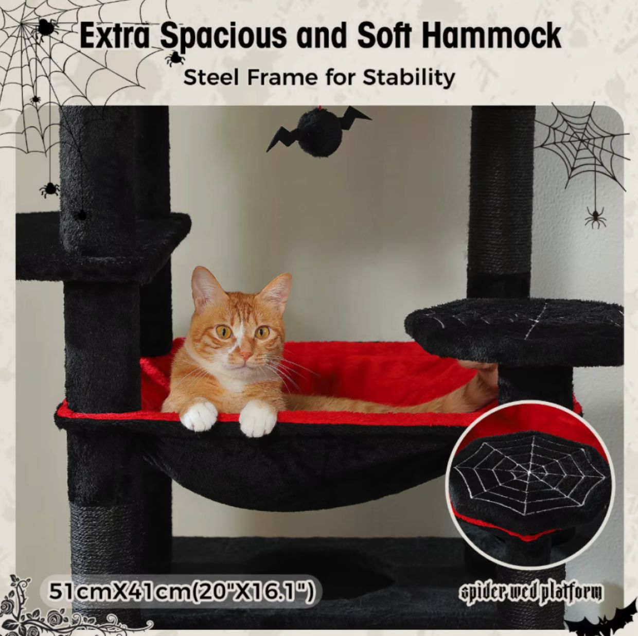 72" Spooky Halloween Cat Tower with Sisal Scratching Posts, Plush Hammock & Condos