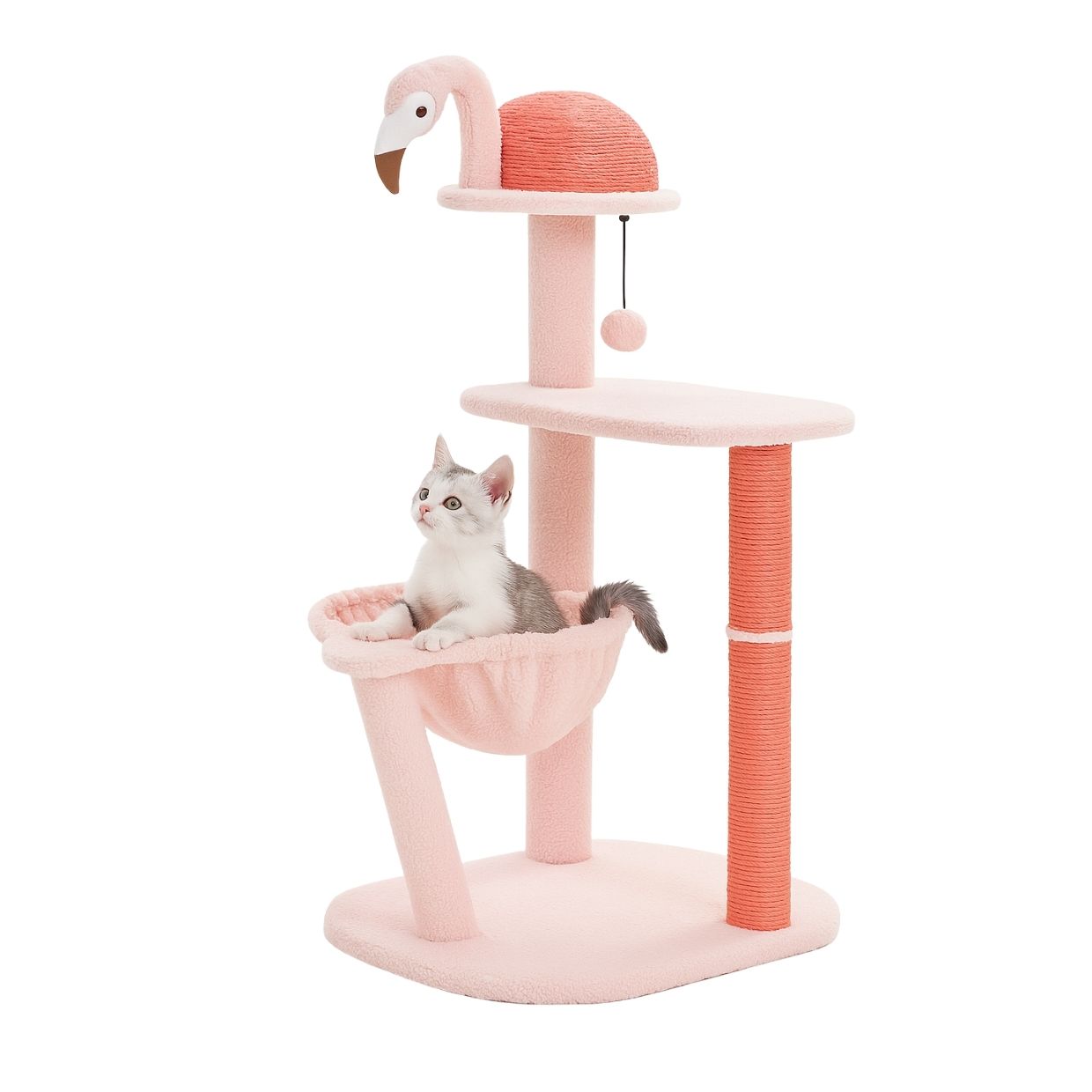 Cute Flamingo Cat Tree with Sisal Scratching Posts, Perch and Hammock