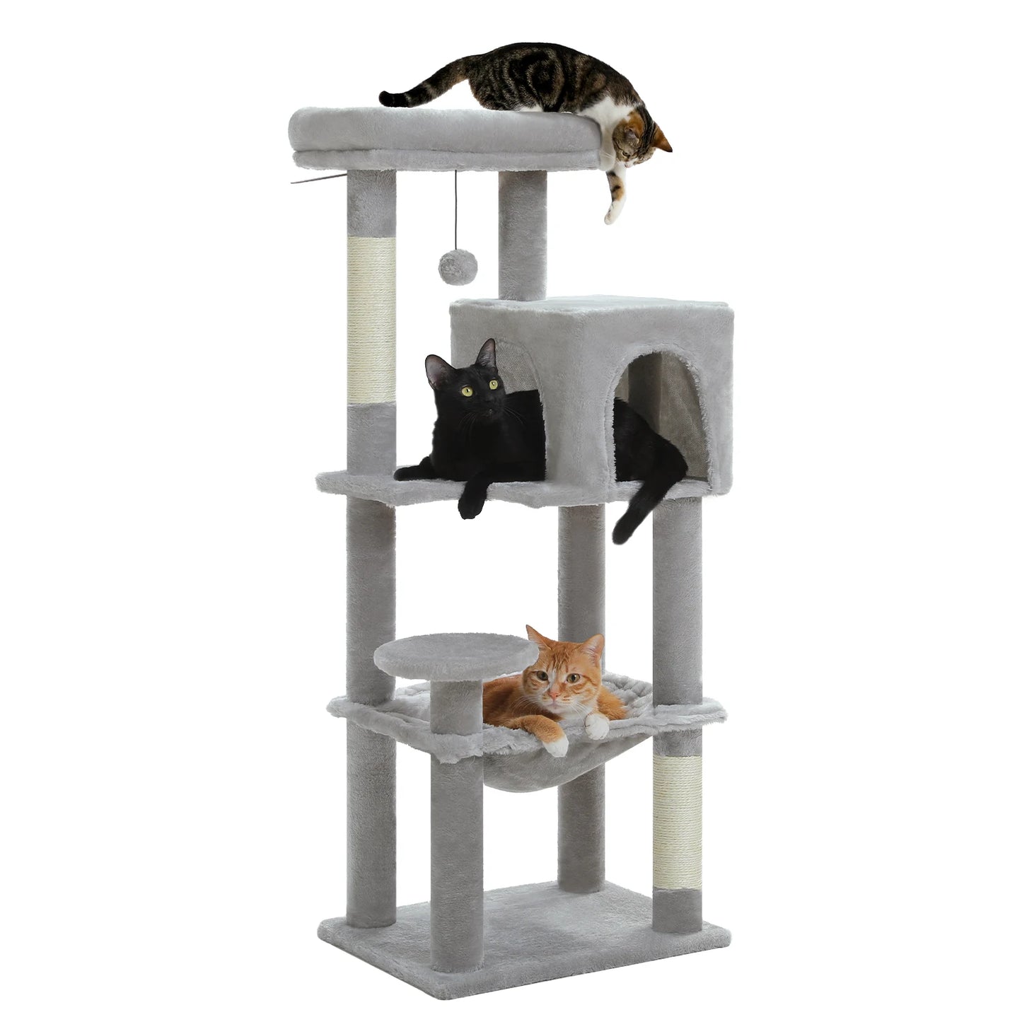 Cat Tree Tower 113cm: Multi-Level Condo, Sisal Posts, Hammock
