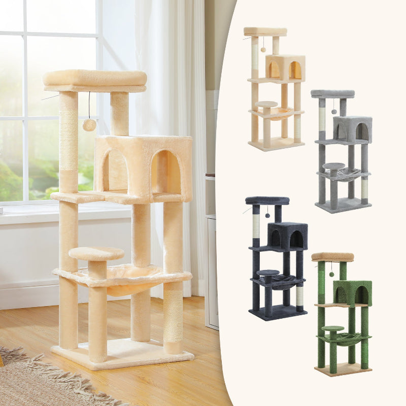 Cat Tree Tower 113cm: Multi-Level Condo, Sisal Posts, Hammock