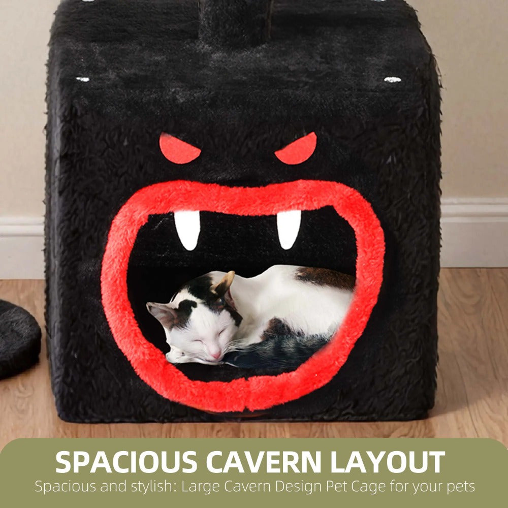 38.5" Gothic Cat Tower - Black Cat Tree with Coffin Bed