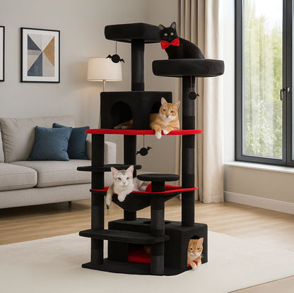 72" Spooky Halloween Cat Tower with Sisal Scratching Posts, Plush Hammock & Condos