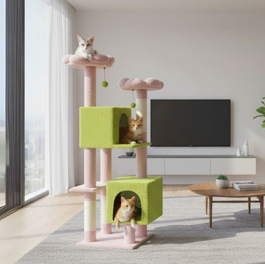 52" Flower Cat Tree Tower: Multi-Level Condo & Scratching Posts