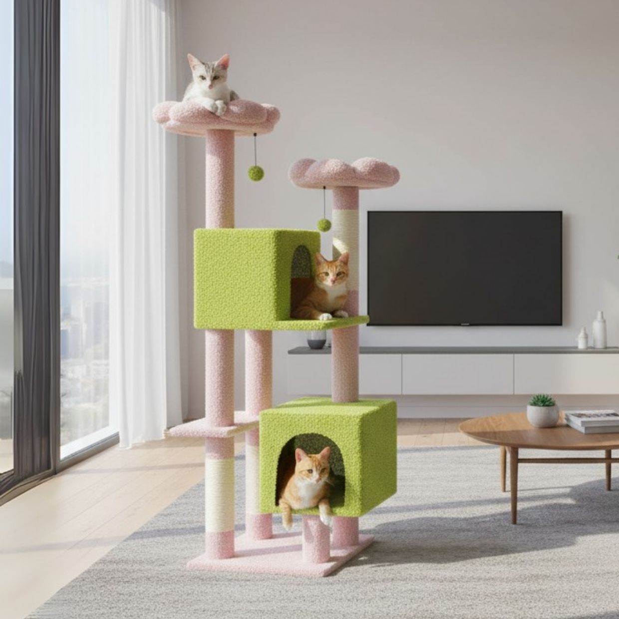 52" Floral Cat Tree Tower: Multi-Level Condo & Scratching Posts
