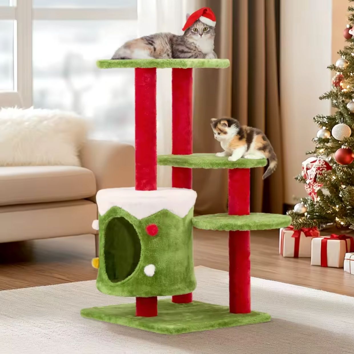 Meowy Christmas 32″ Multi-Level Cat Tree - Holiday Gift