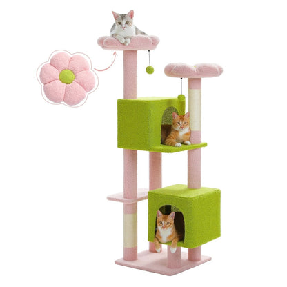 52" Floral Cat Tree Tower: Multi-Level Condo & Scratching Posts