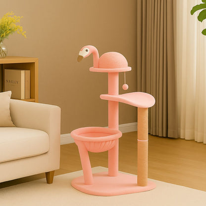 37" Cute Flamingo Cat Tree with Sisal Scratching Posts, Perch and Hammock