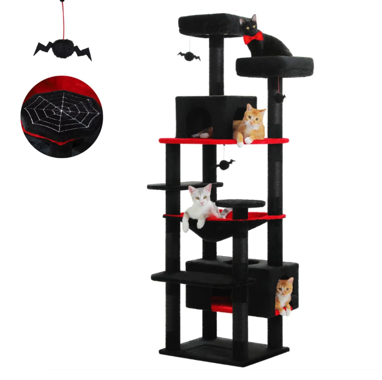 72" Spooky Halloween Cat Tower with Sisal Scratching Posts, Plush Hammock & Condos