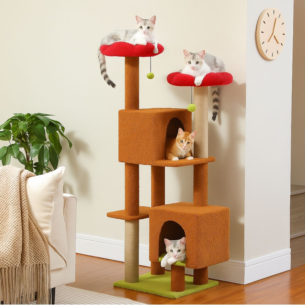 52" Floral Cat Tree Tower: Multi-Level Condo & Scratching Posts