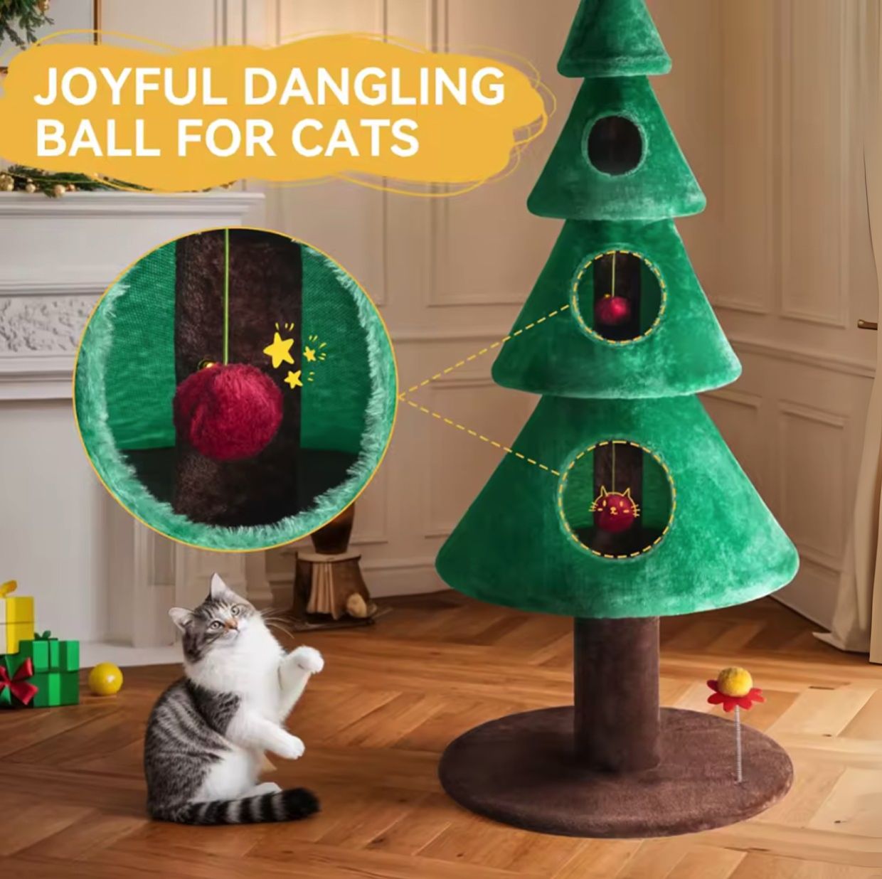 63" Christmas Cat Tree Cat Tower Christmas Gift Indoor Home Decor
