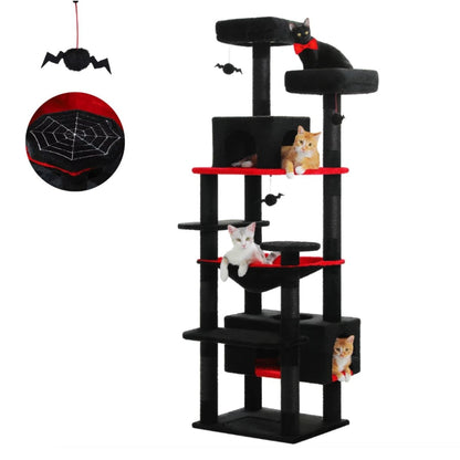 72" Spooky Halloween Cat Tree with Sisal Scratching Posts, Plush Hammock & Condos