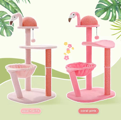37" Cute Flamingo Cat Tree with Sisal Scratching Posts, Perch and Hammock