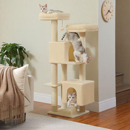 52" Floral Cat Tree Tower: Multi-Level Condo & Scratching Posts