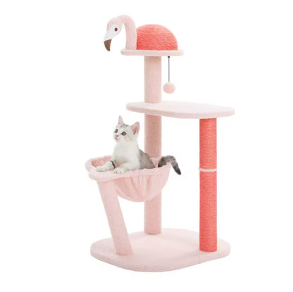 37" Cute Flamingo Cat Tree with Sisal Scratching Posts, Perch and Hammock