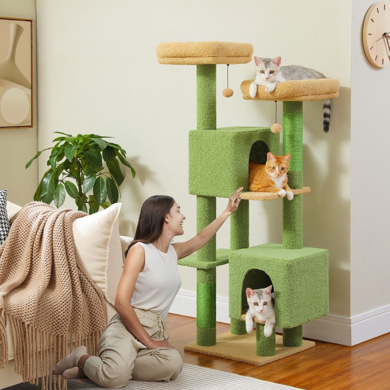 52" Floral Cat Tree Tower: Multi-Level Condo & Scratching Posts