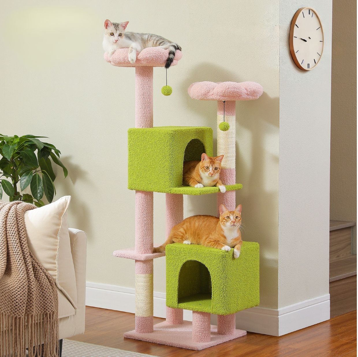 52" Flower Cat Tree Tower: Multi-Level Condo & Scratching Posts