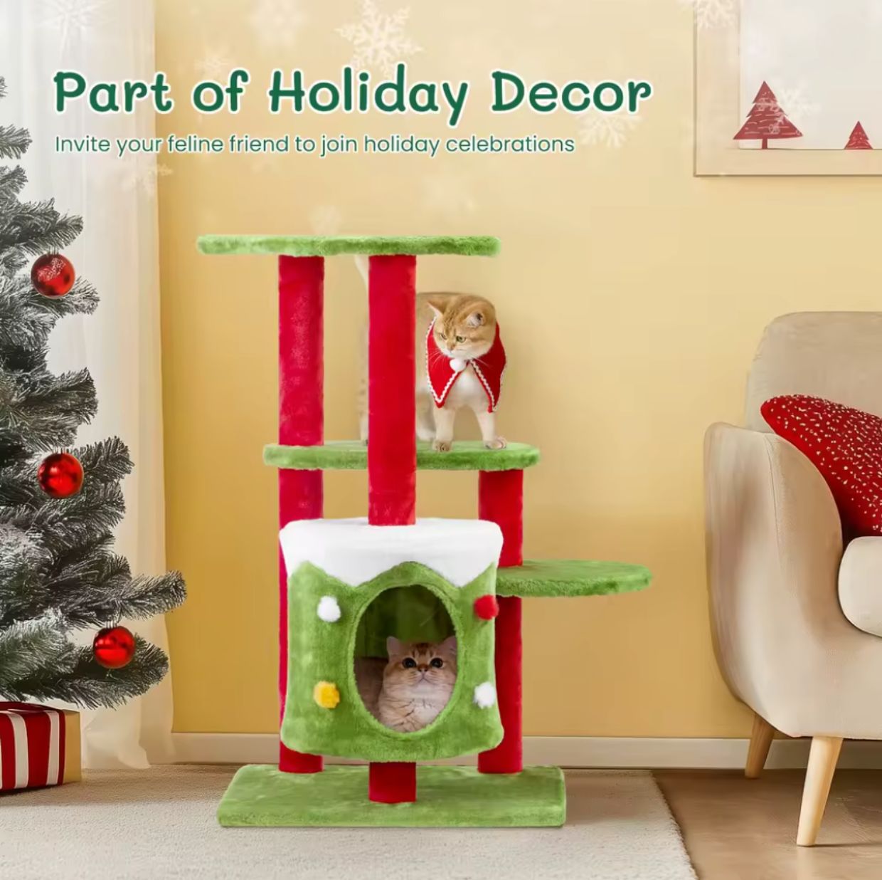 Meowy Christmas 32″ Multi-Level Cat Tree - Holiday Gift