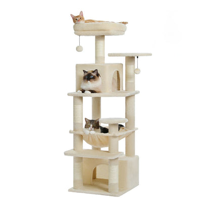 53.5" 6-Level Cat Tree with Hammock, Condos & Perches - Perfect for Multi-Cat Homes
