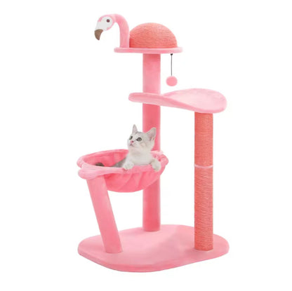 37" Cute Flamingo Cat Tree with Sisal Scratching Posts, Perch and Hammock