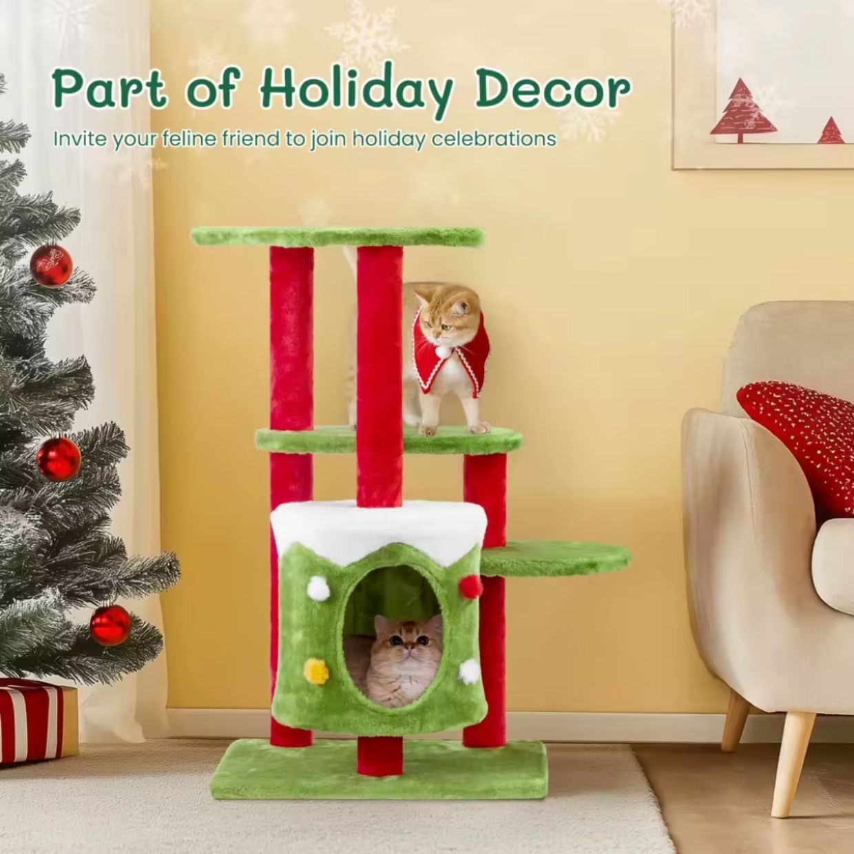 Meowy Christmas 32″ Multi-Level Cat Tree - Holiday Gift