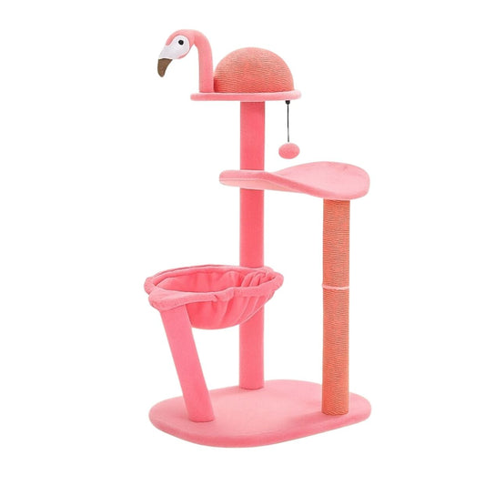 Cute Flamingo Cat Tree with Sisal Scratching Posts, Perch and Hammock