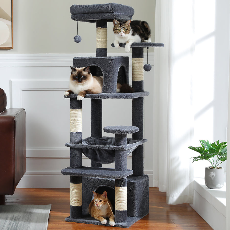 53.5" 6-Level Cat Tree with Hammock, Condos & Perches - Perfect for Multi-Cat Homes