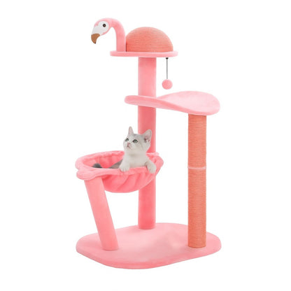 Cute Flamingo Cat Tree with Sisal Scratching Posts, Perch and Hammock