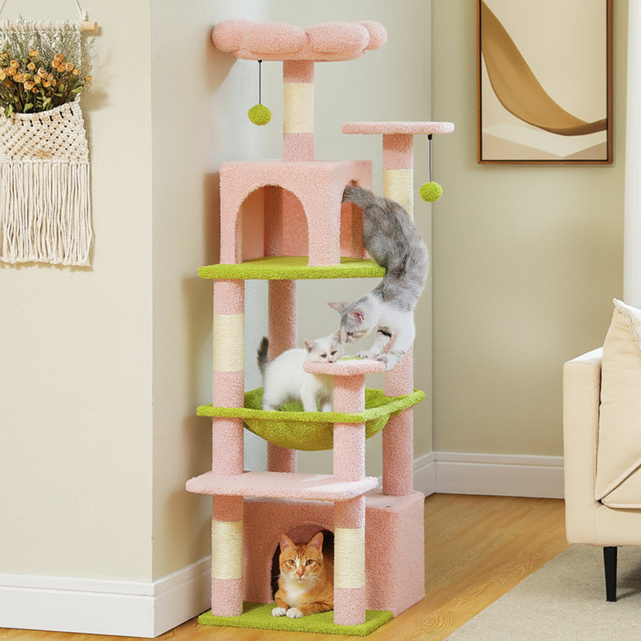 53.5" 6-Level Cat Tree with Hammock, Condos & Perches - Perfect for Multi-Cat Homes