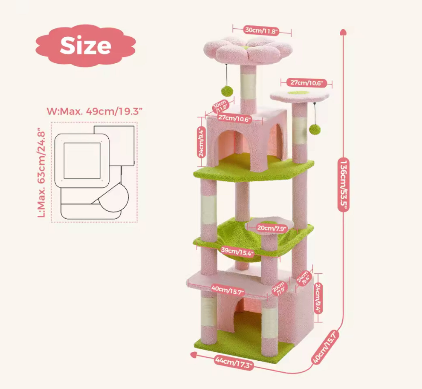 53.5" 6-Level Cat Tree with Hammock, Condos & Perches - Perfect for Multi-Cat Homes