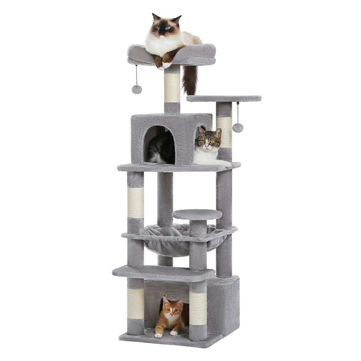 53.5" 6-Level Cat Tree with Hammock, Condos & Perches - Perfect for Multi-Cat Homes