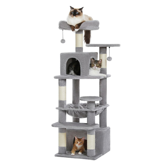 53.5" 6-Level Cat Tree with Hammock, Condos & Perches - Perfect for Multi-Cat Homes