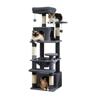 53.5" 6-Level Cat Tree with Hammock, Condos & Perches - Perfect for Multi-Cat Homes