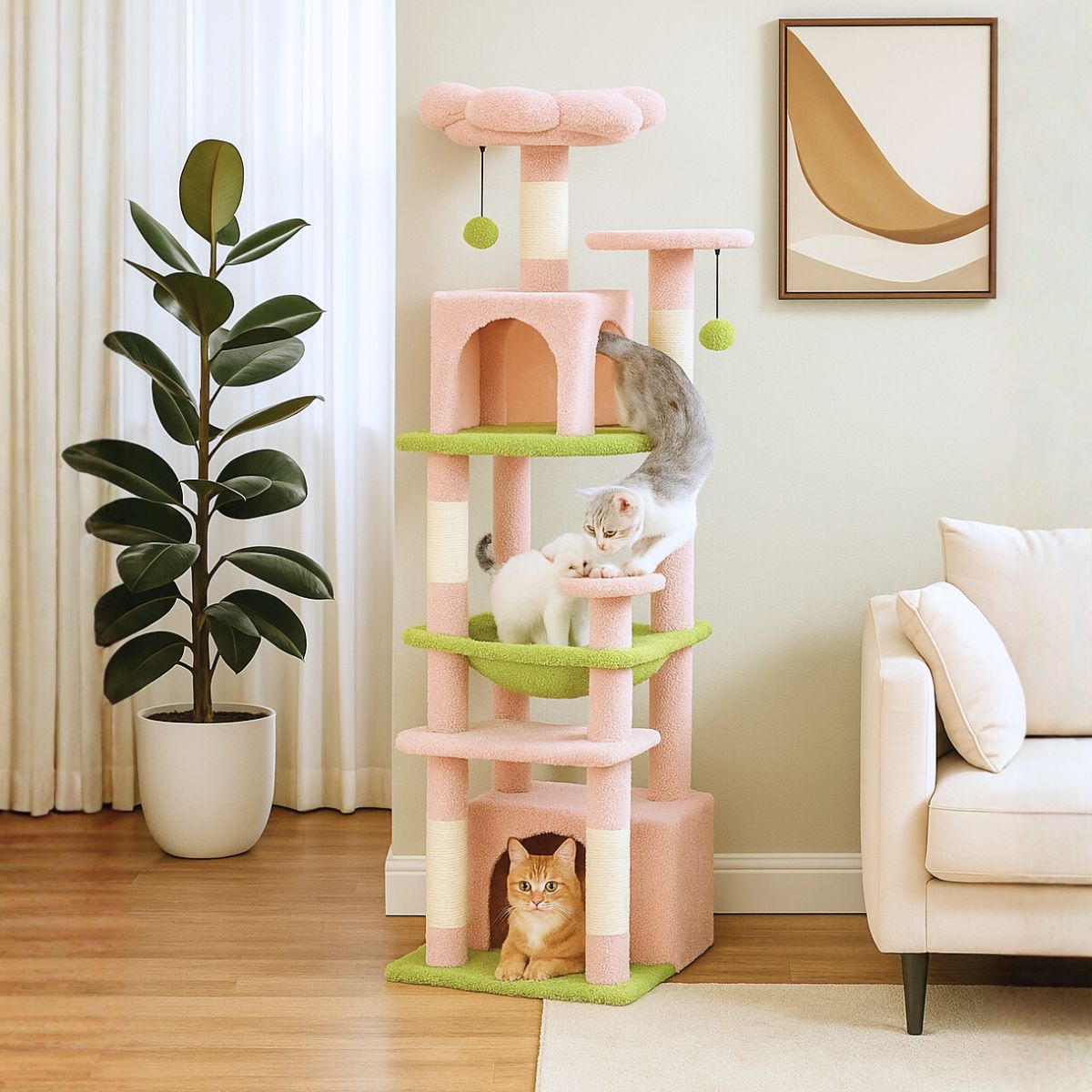 53.5" 6-Level Cat Tree with Hammock, Condos & Perches - Perfect for Multi-Cat Homes