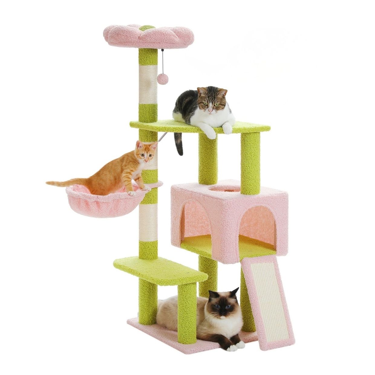 Charming Floral Cat Tree with Multi-Level Fun and Sisal Scratching Posts