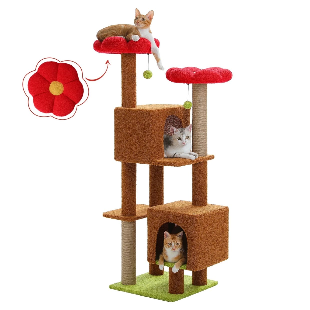 52" Floral Cat Tree Tower: Multi-Level Condo & Scratching Posts