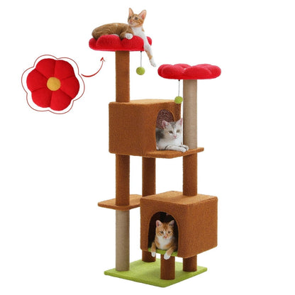 52" Floral Cat Tree Tower: Multi-Level Condo & Scratching Posts