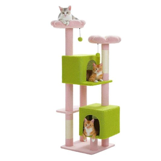 52" Floral Cat Tree Tower: Multi-Level Condo & Scratching Posts
