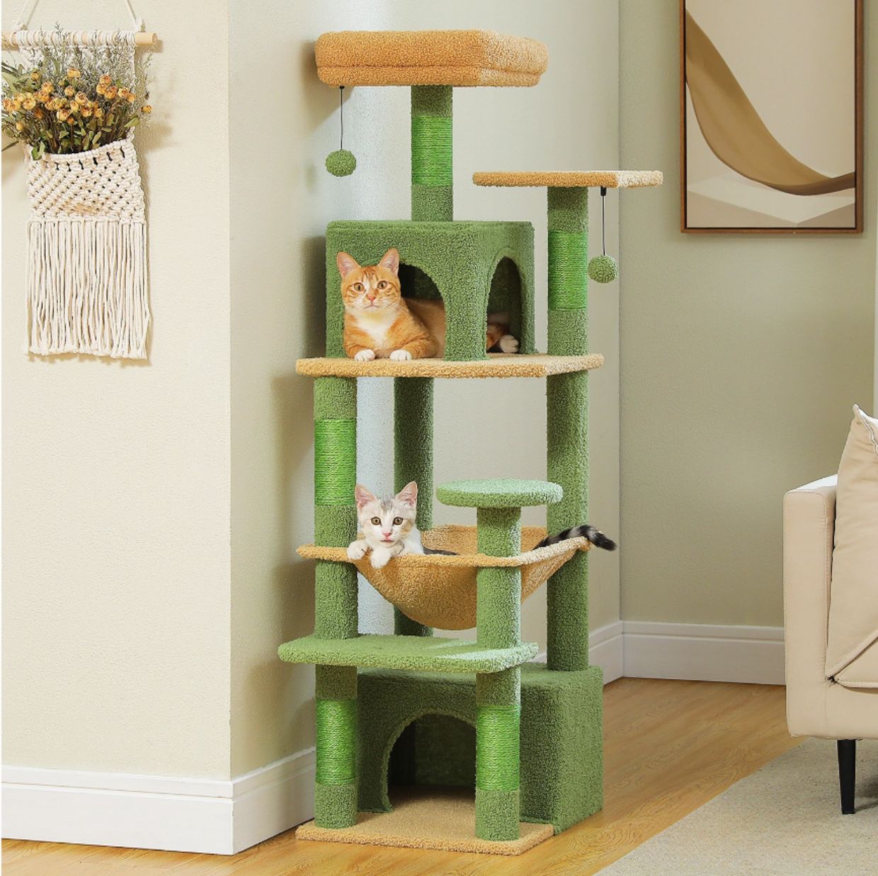 53.5" 6-Level Cat Tree with Hammock, Condos & Perches - Perfect for Multi-Cat Homes