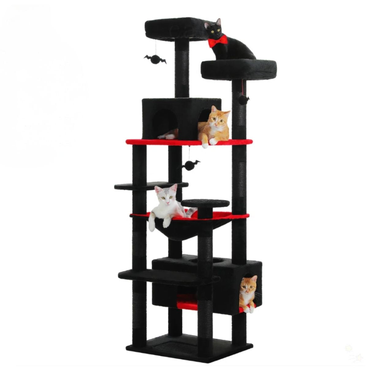 72" Spooky Halloween Cat Tree with Sisal Scratching Posts, Plush Hammock & Condos