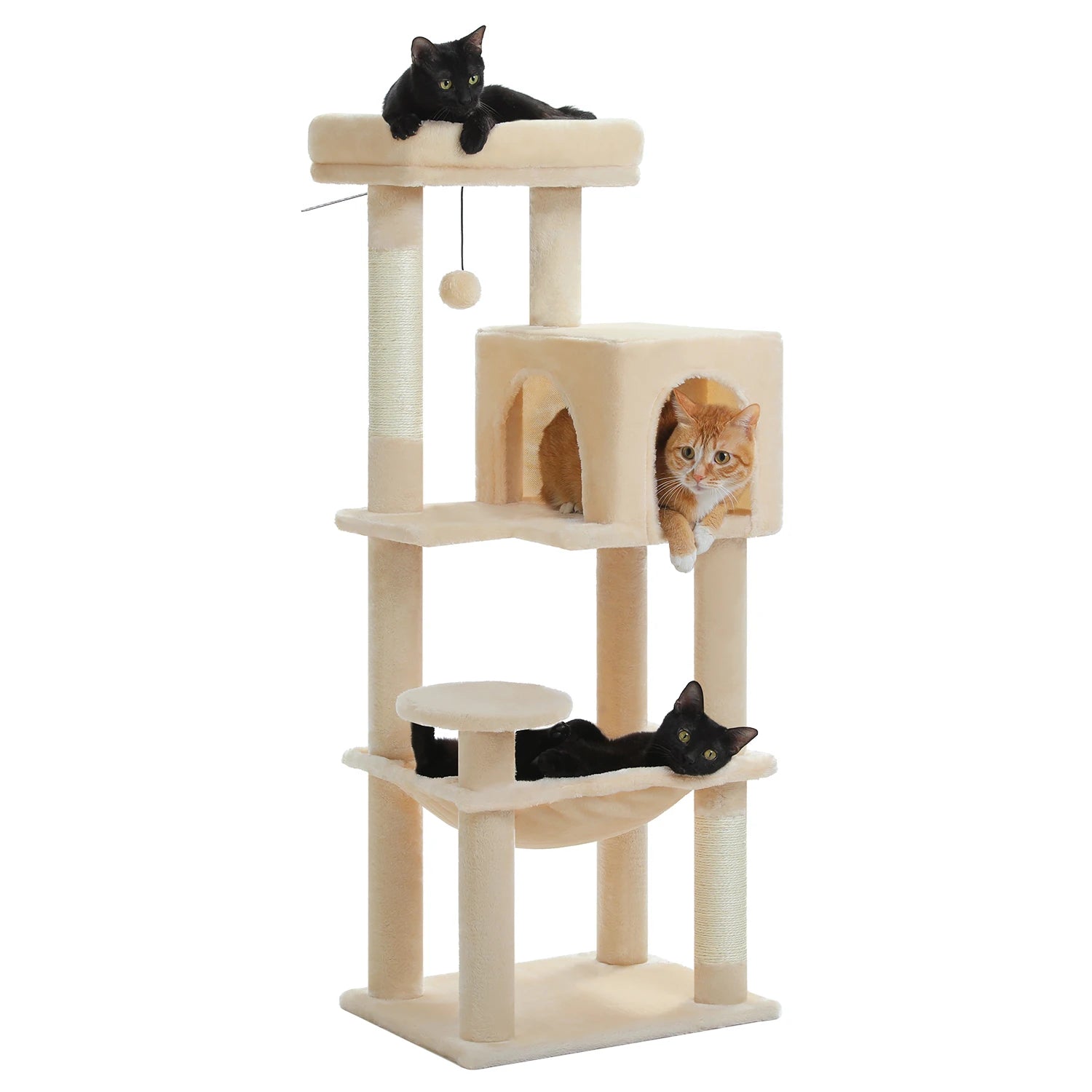 Cat Tree Tower 113cm: Multi-Level Condo, Sisal Posts, Hammock