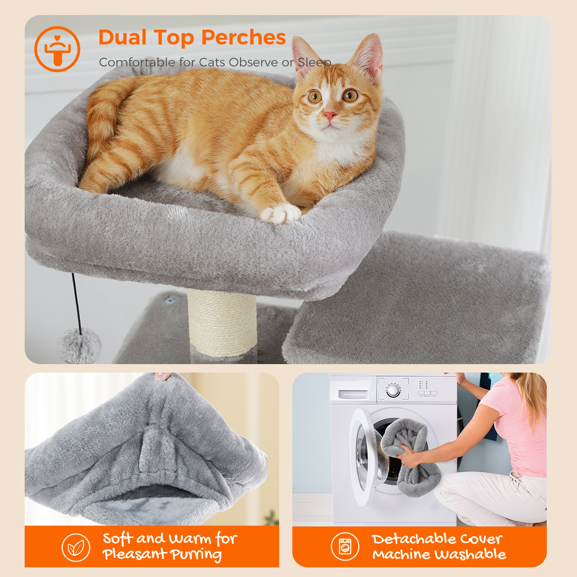 Stable Cat Tree: 6 Levels, Dual Condos, Soft Hammock