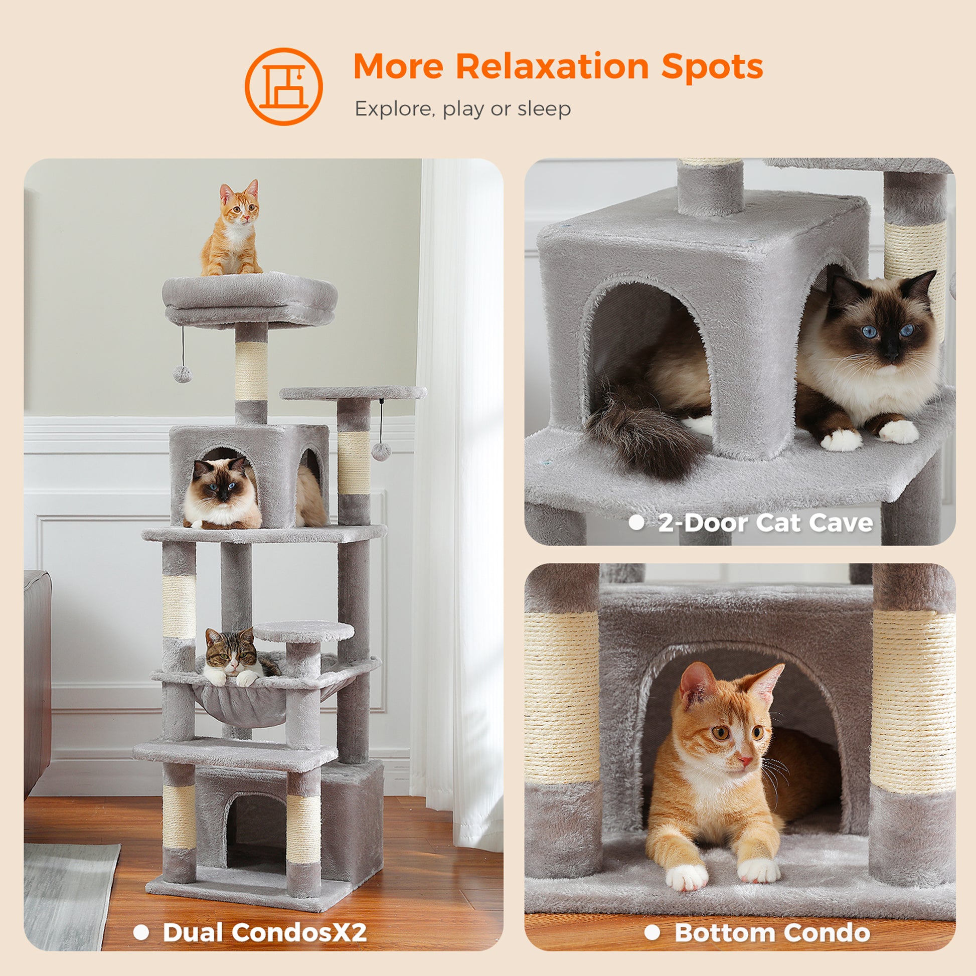Stable Cat Tree: 6 Levels, Dual Condos, Soft Hammock
