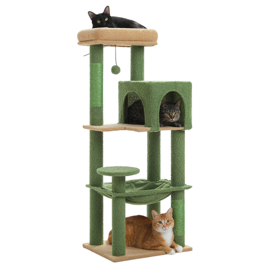Cat Tree Tower 113cm: Multi-Level Condo, Sisal Posts, Hammock