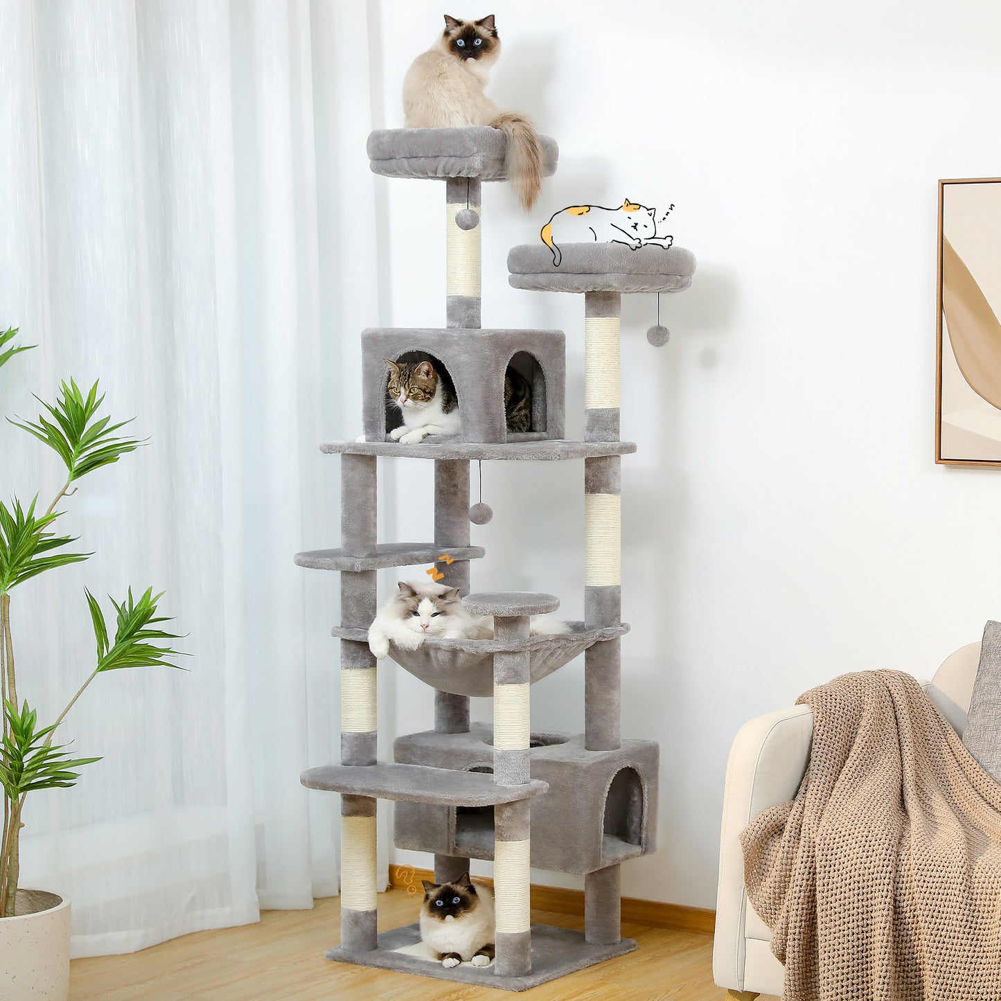 Large Cat Tree Tower: Multi-size Indoor Fun with Sisal Scratching Posts