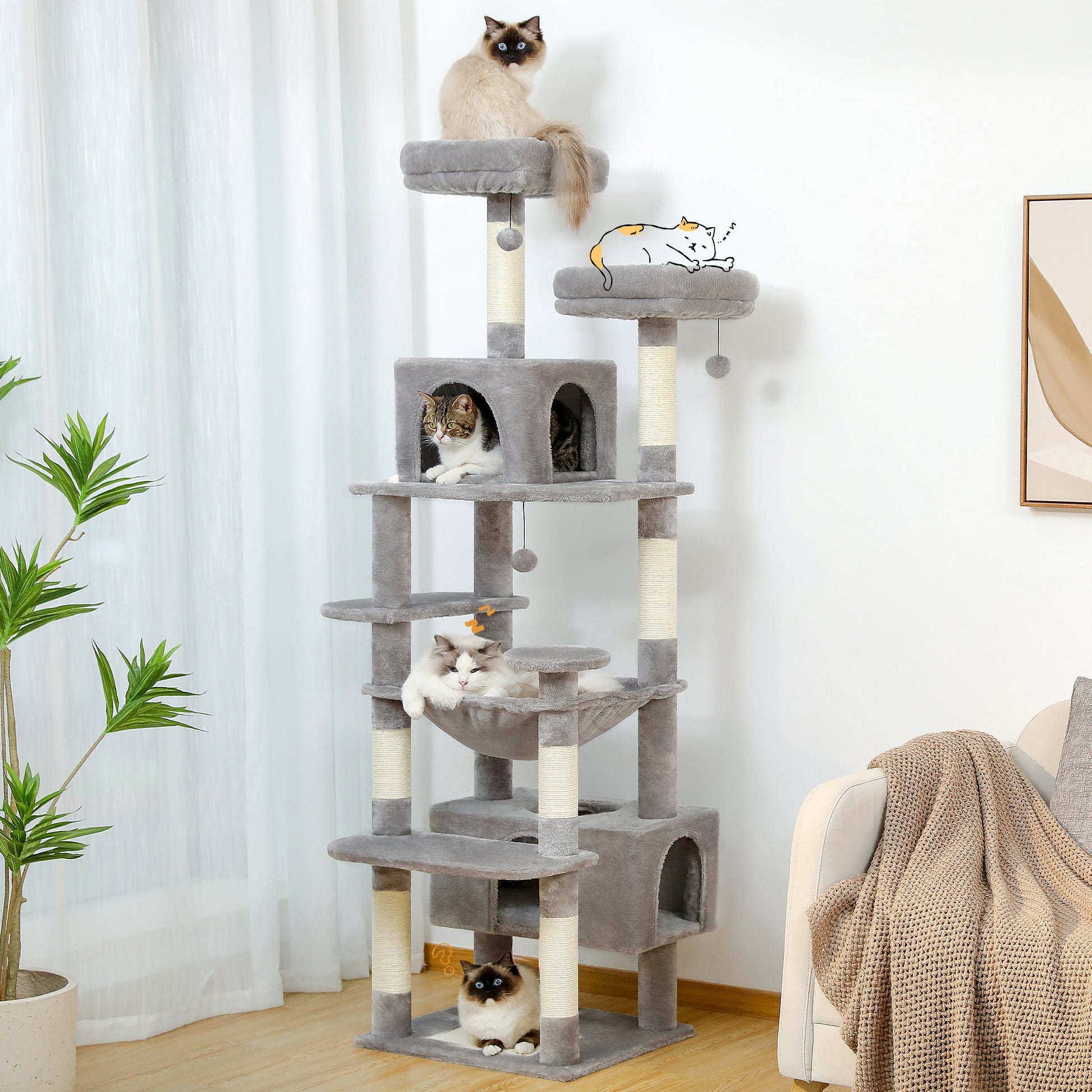Large Cat Tree Tower: Multi-size Indoor Fun with Sisal Scratching Posts