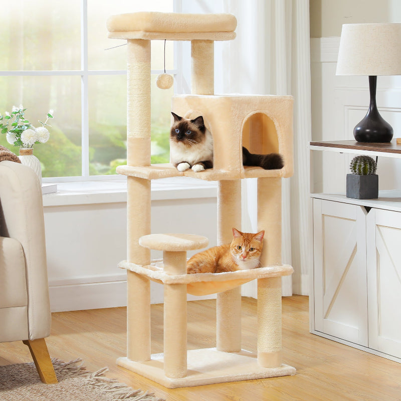 Cat Tree Tower 113cm: Multi-Level Condo, Sisal Posts, Hammock