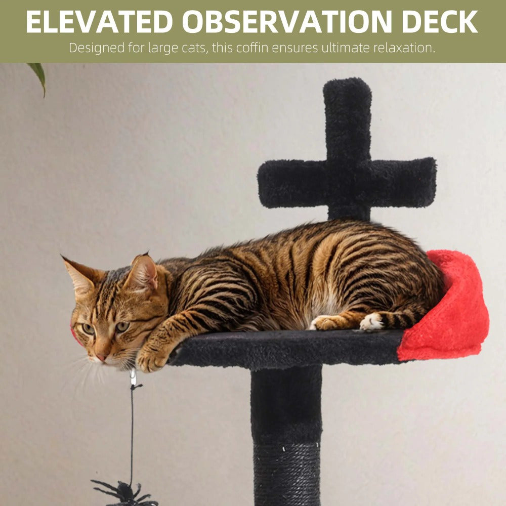 38.5" Gothic Cat Tower - Black Cat Tree with Coffin Bed