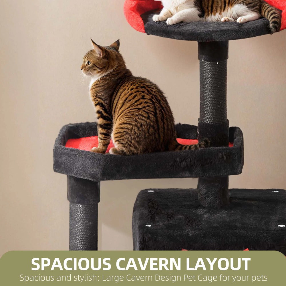 38.5" Gothic Cat Tower - Black Cat Tree with Coffin Bed