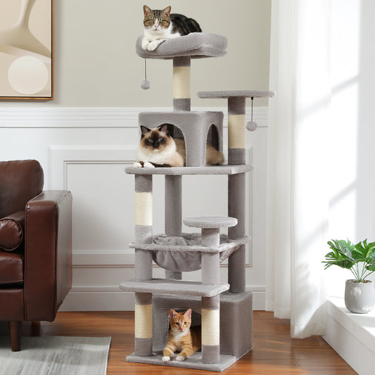 Stable Cat Tree: 6 Levels, Dual Condos, Soft Hammock